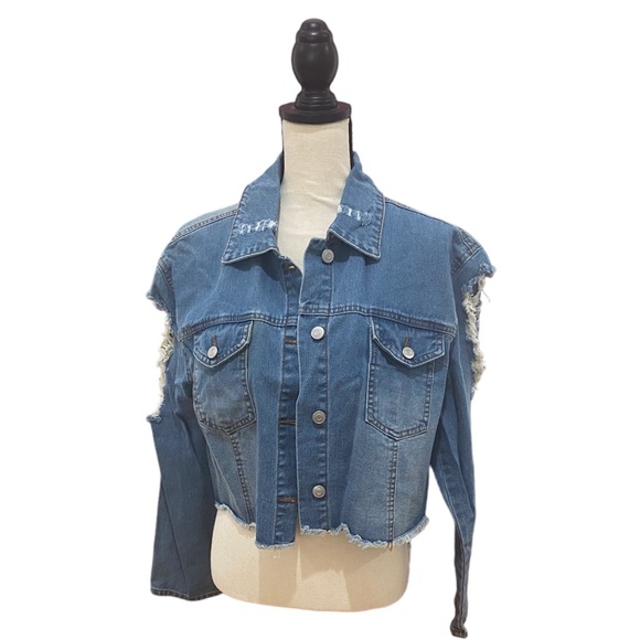 Jackets & Blazers - Cropped Distressed Denim Jacket